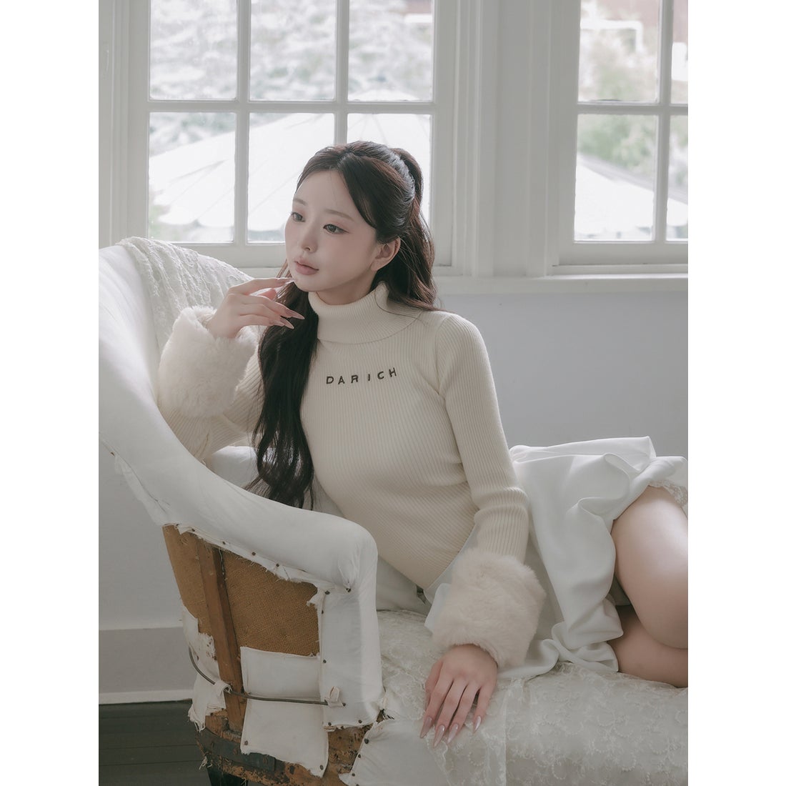 ダーリッチ Darich スムースファーリブニットトップス （アイボリー