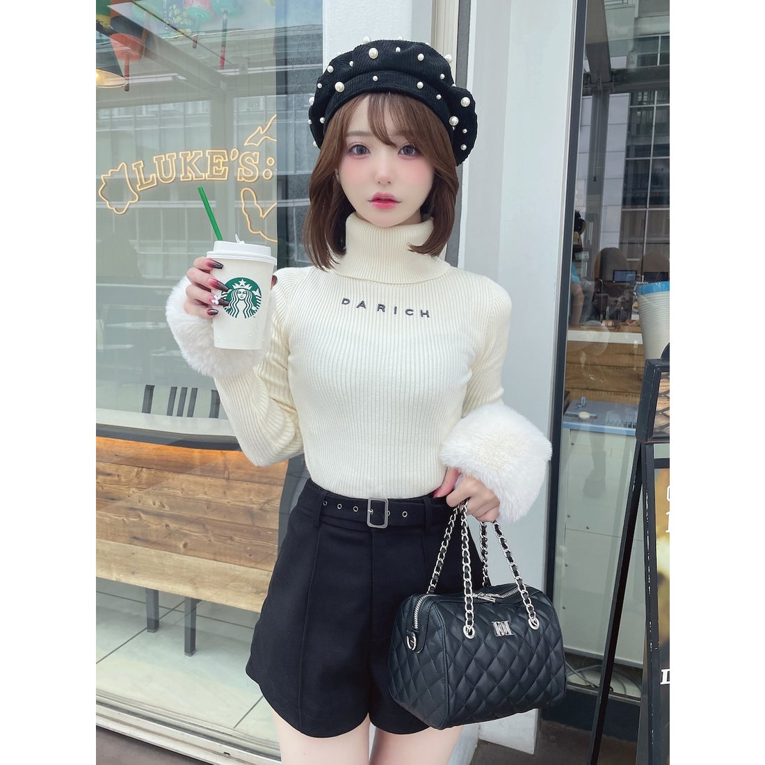 ダーリッチ Darich スムースファーリブニットトップス （アイボリー