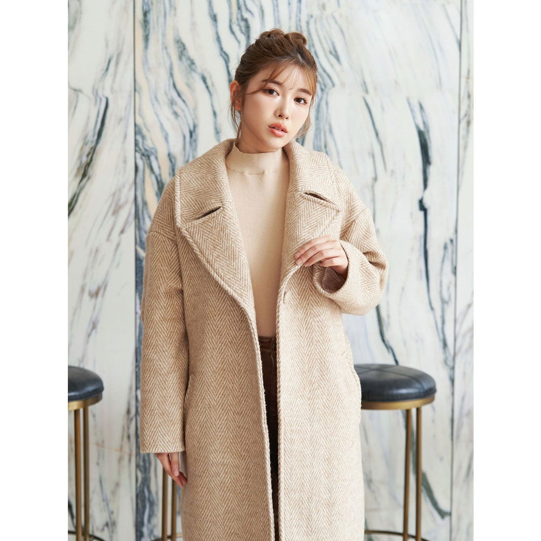 ダーリッチ Darich ヘリンボーンロングコート （ベージュ