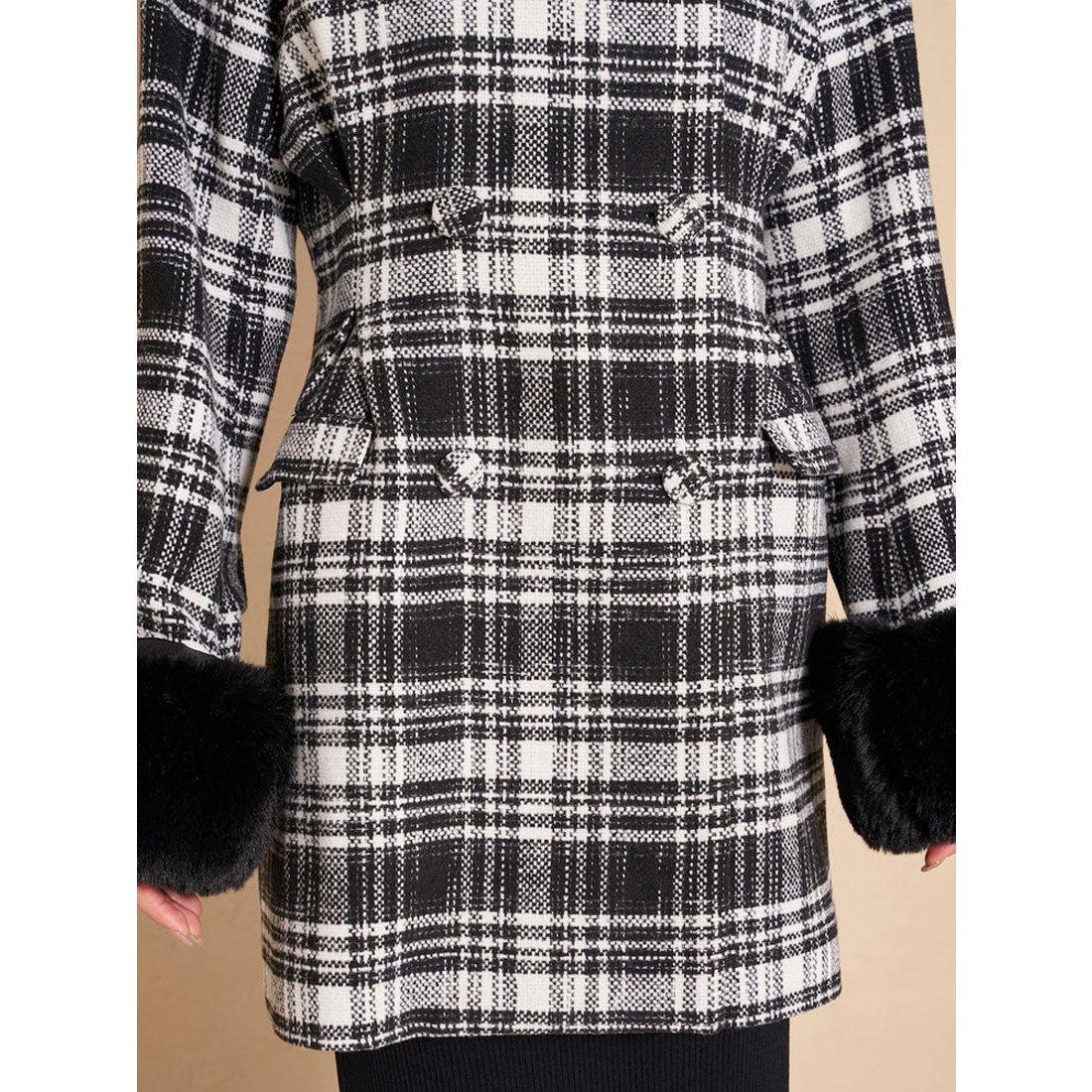 ダーリッチ Darich タックデザインチェックコート （ブラック