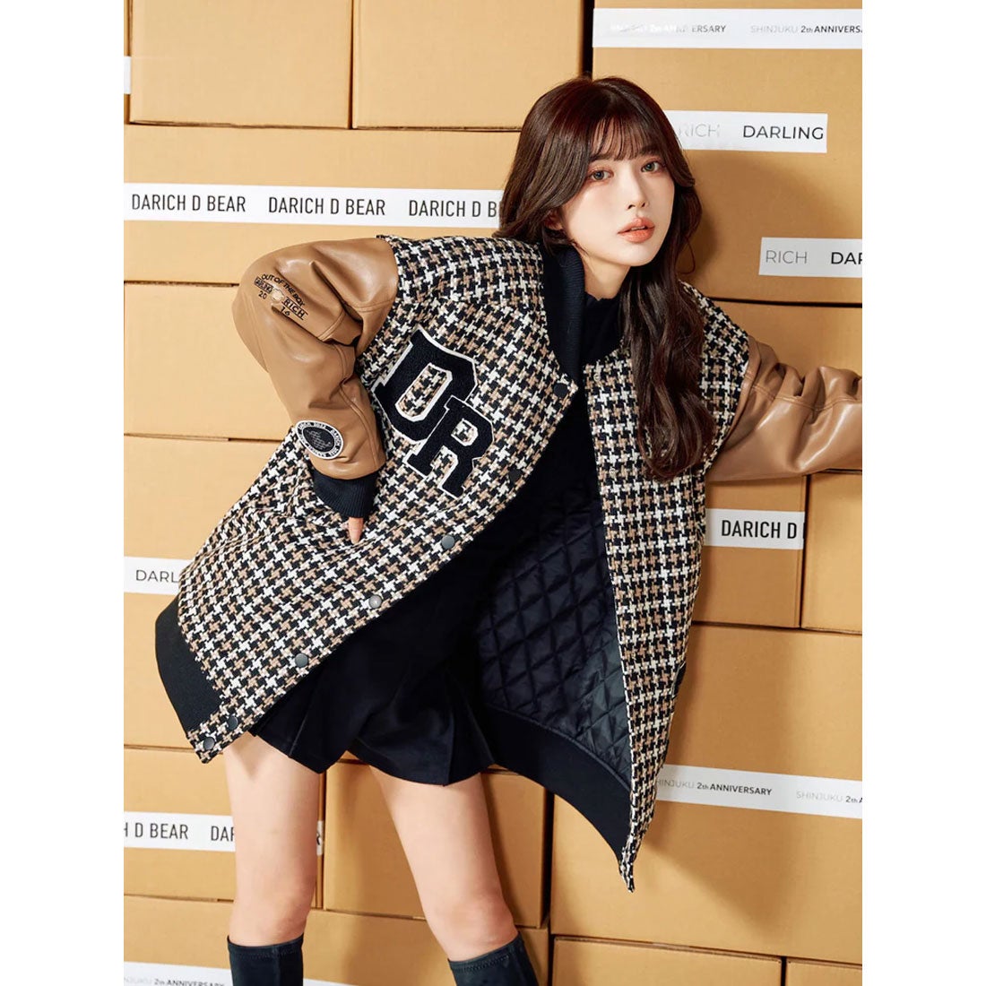 ダーリッチ Darich Dベアチェックビッグスタジャン （ブラック