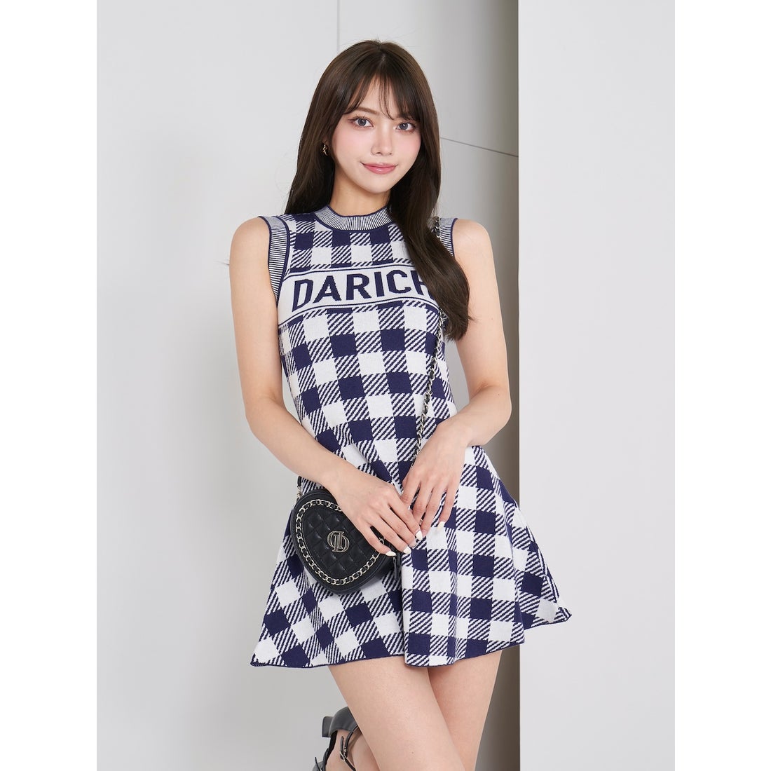ダーリッチ Darich ギンガムチェックフレアミニワンピース （ネイビー