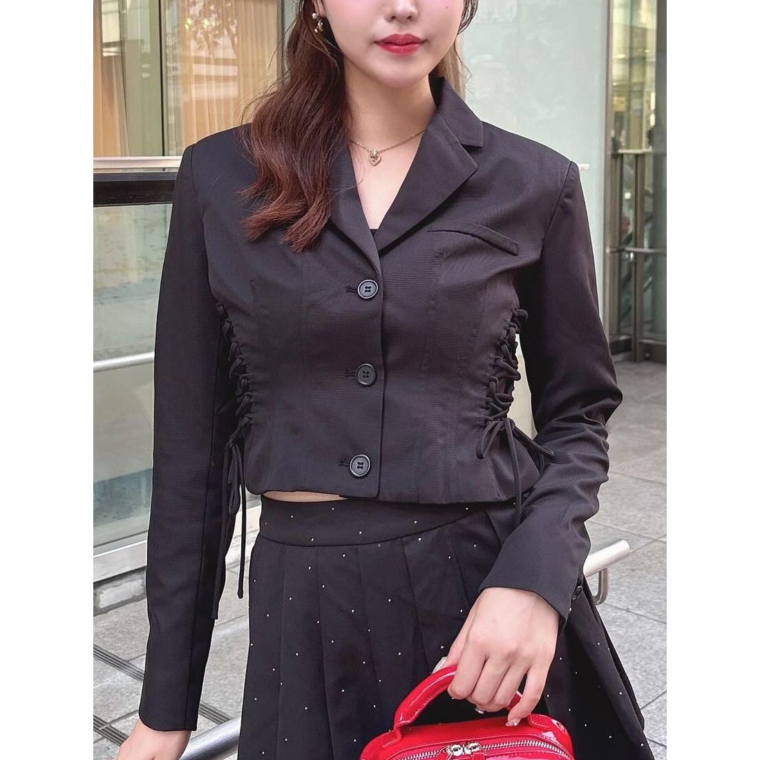 ダーリッチ Darich サイドレースアップショートジャケット （ブラック