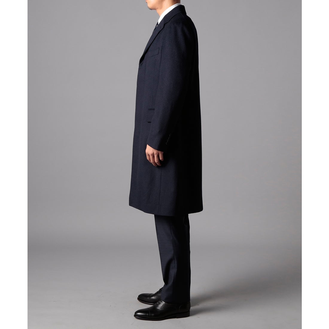 ウールアンゴラヘリンボンチェスターコート(ミドルレングス
