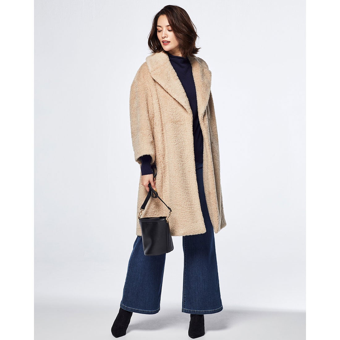 ドゥクラッセ DoCLASSE ウールシャギー・ロングコート （ベージュ