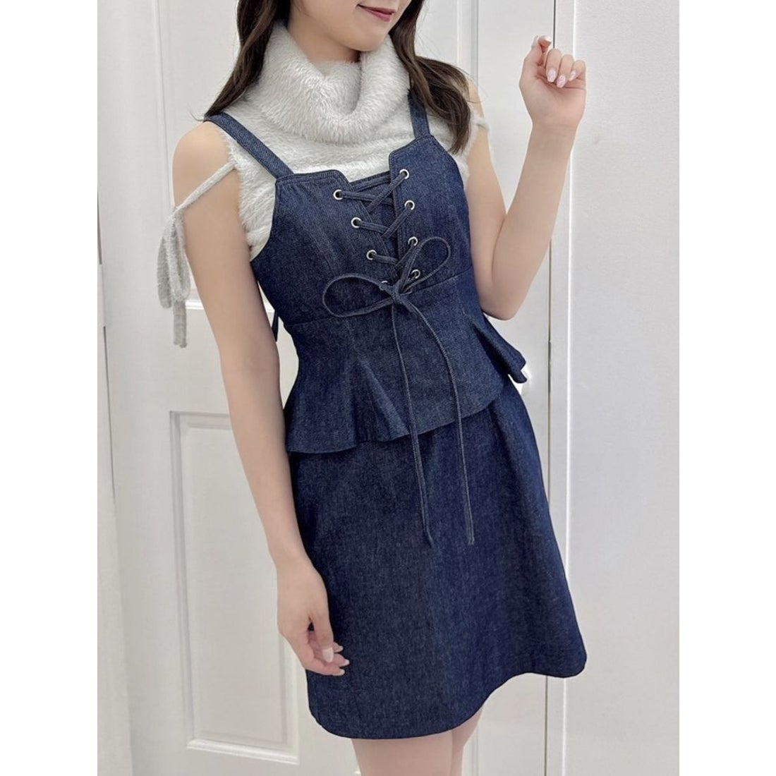 ダズリン dazzlin レースアップビスチェミニワンピース （インディゴ