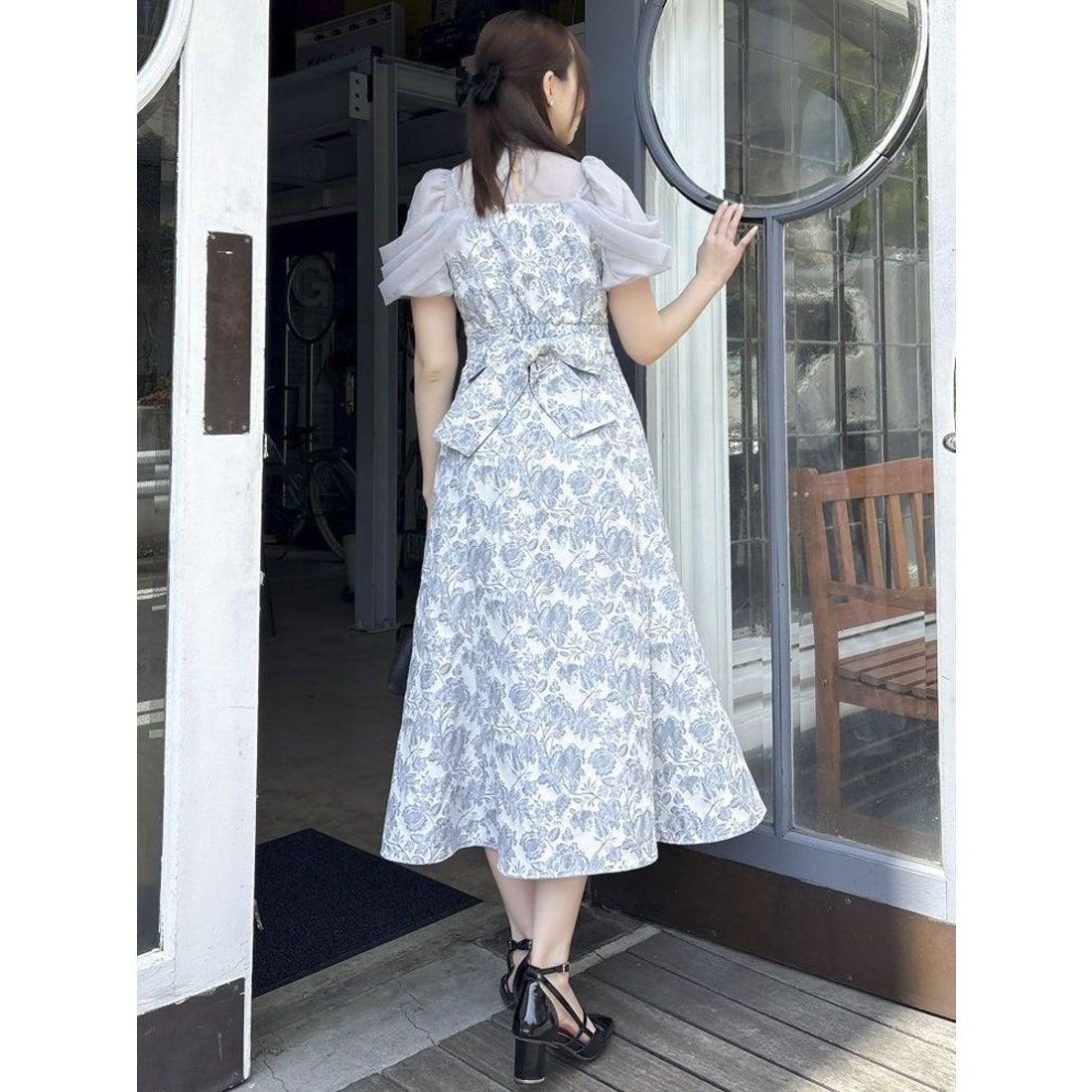 ダズリン dazzlin シアーベールジャガードワンピース （グレー） -靴