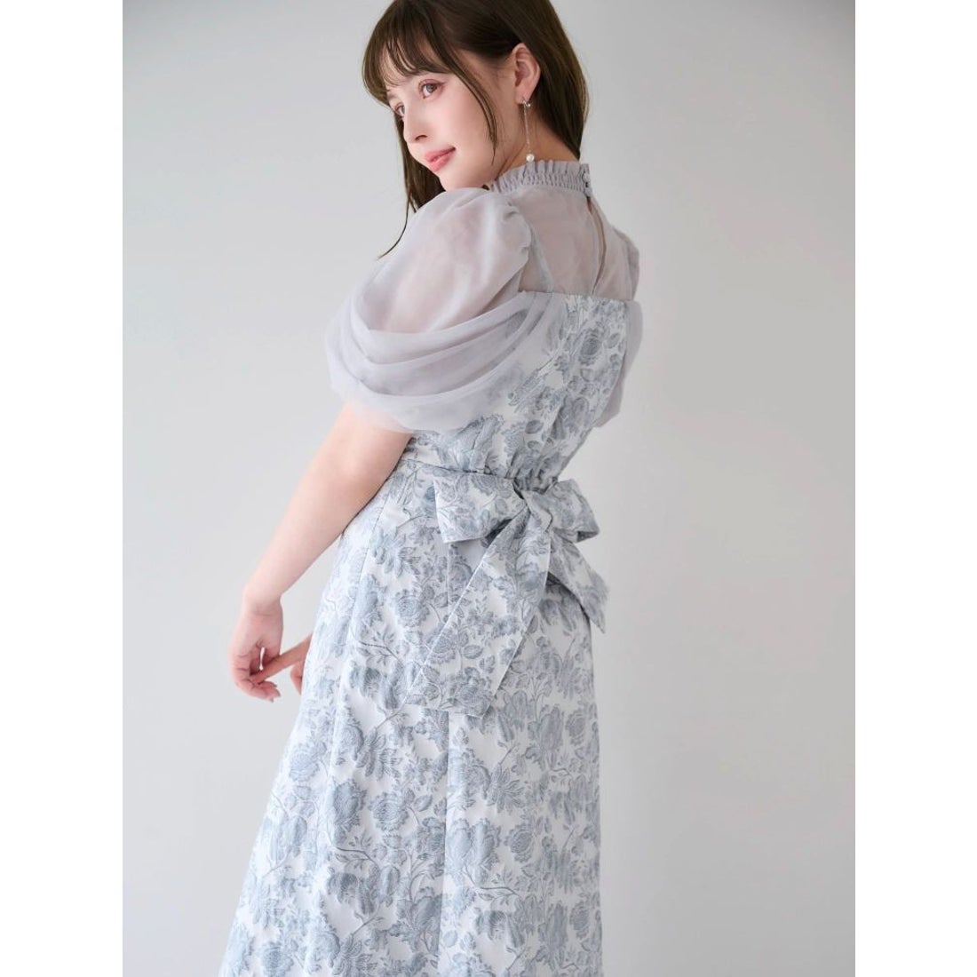 ダズリン dazzlin シアーベールジャガードワンピース （グレー） -靴