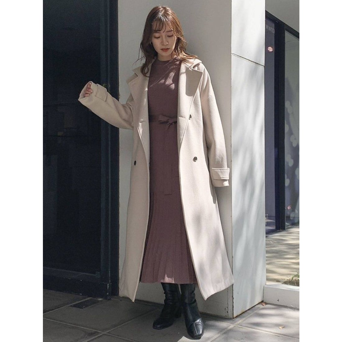 dazzlin スタンドカラーロングオーバーコート（ブルー） -ファッション