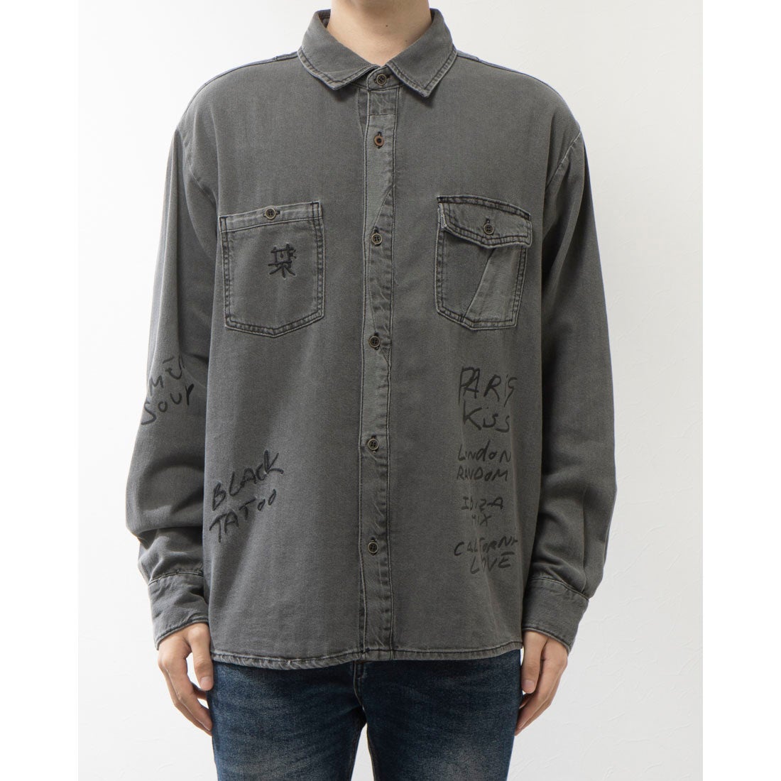 デシグアル Desigual メンズデニムシャツ長袖 KOLDO （グレー/ブラック