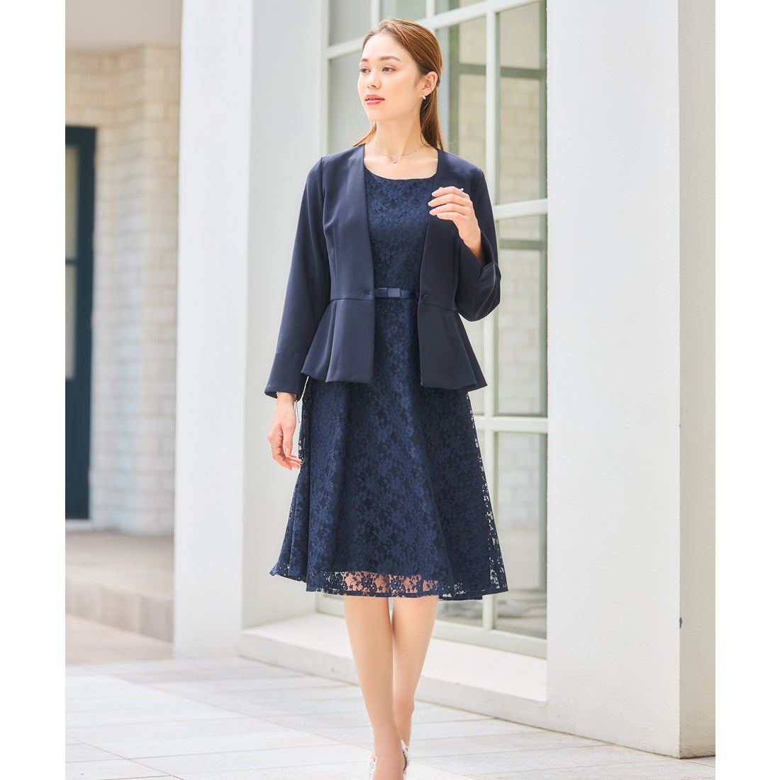 ドレスプラス DRESS+ ワンピーススーツ セットアップ ノーカラー