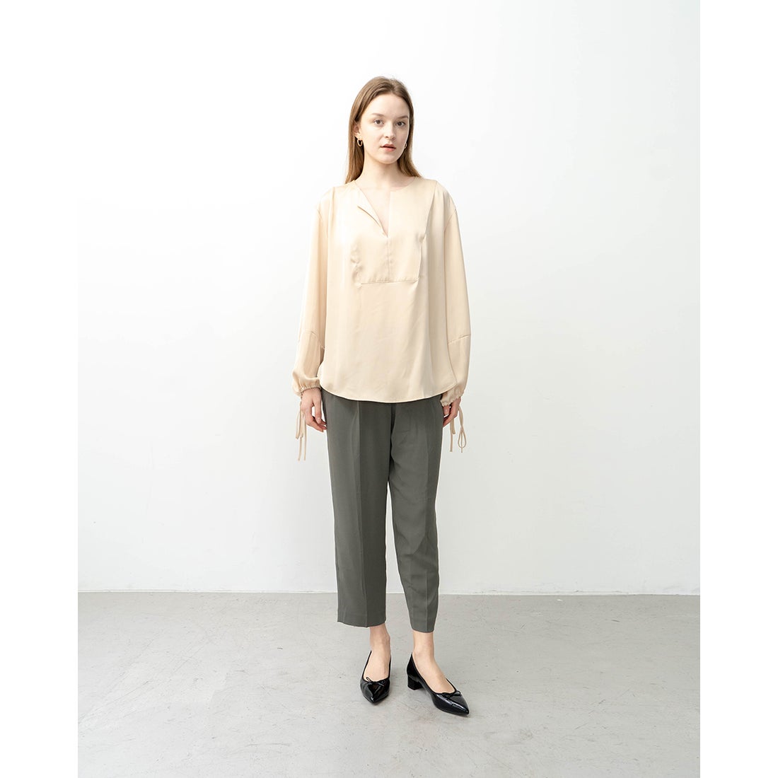 レイン対応】3cmヒール バレエシューズ （ブラック エナメル） -Emma