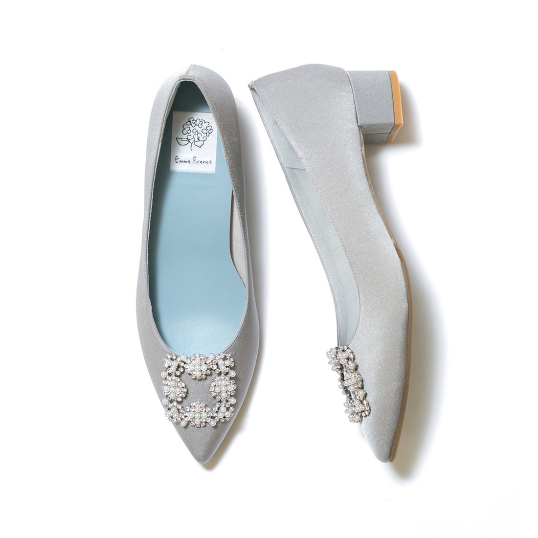 3cmヒール ビジューパンプス （グレー サテン） -Emma Francis / エマ