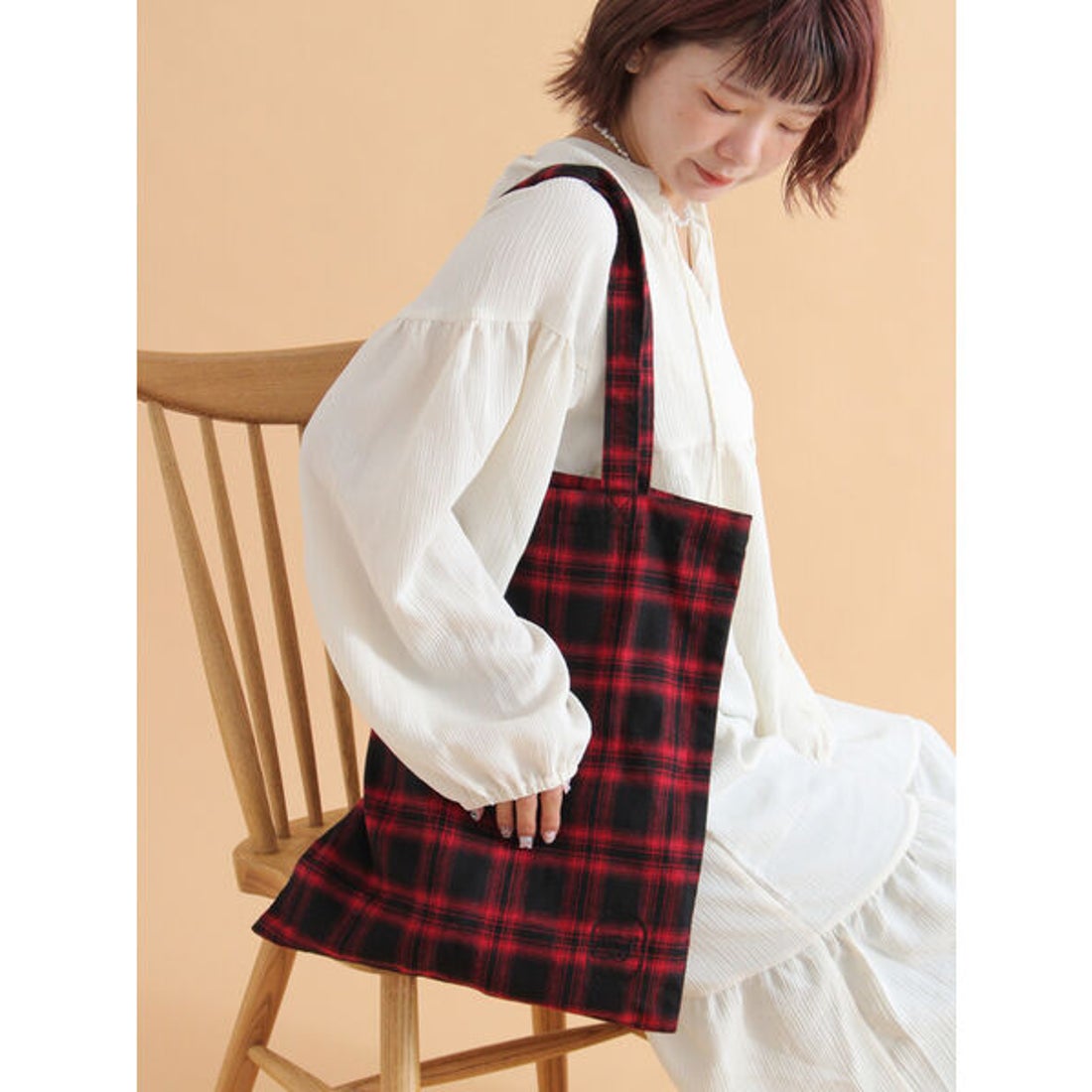 エヘカソポ ehka sopo チェックトートバッグ （レッド