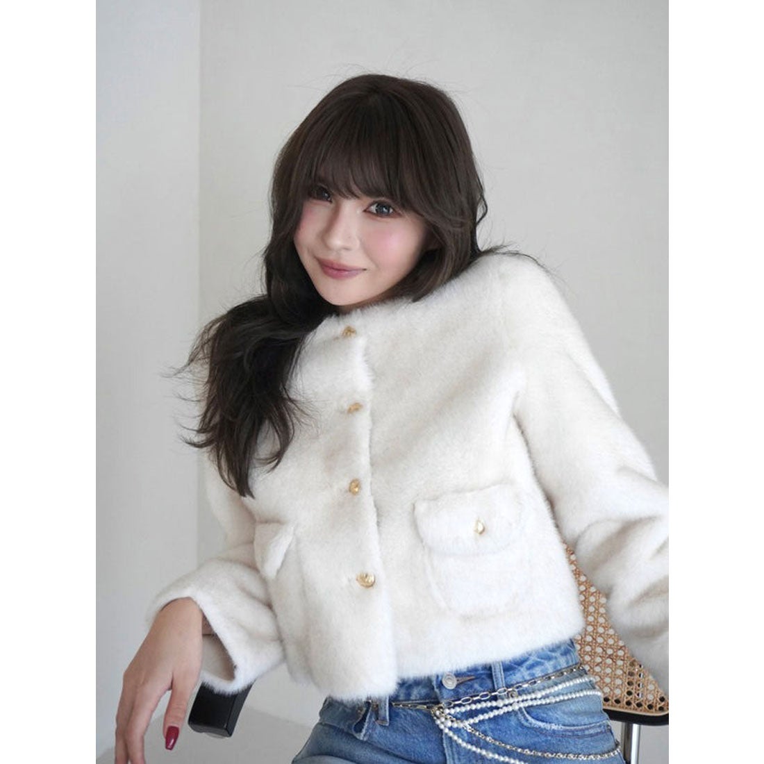 エイミーイストワール EIMY ISTOIRE ゴールドボタンフェイクファー