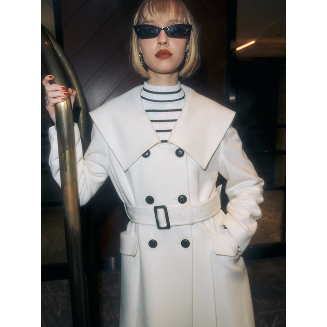 エイミーイストワール EIMY ISTOIRE ビッグカラーダブルボタンコート