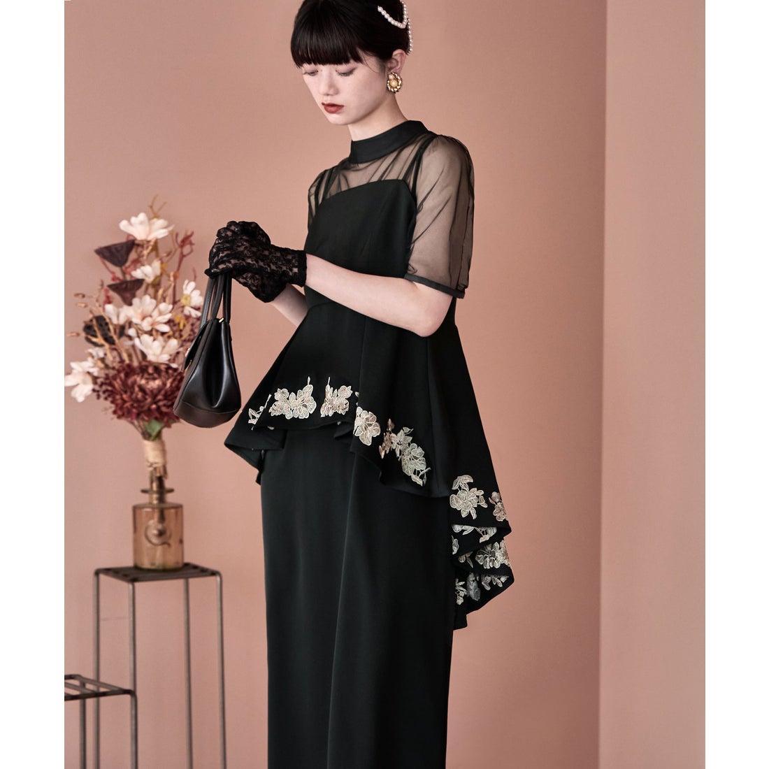 エトル etoll. 刺繍ペプラムビスチェ＆Iラインドレスセットアップ