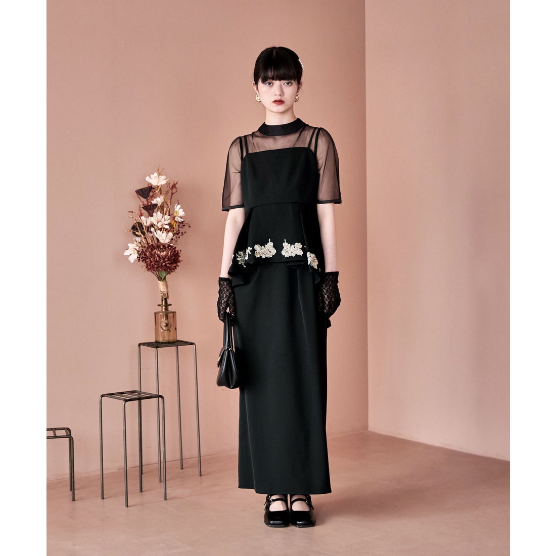 エトル etoll. 刺繍ペプラムビスチェ＆Iラインドレスセットアップ