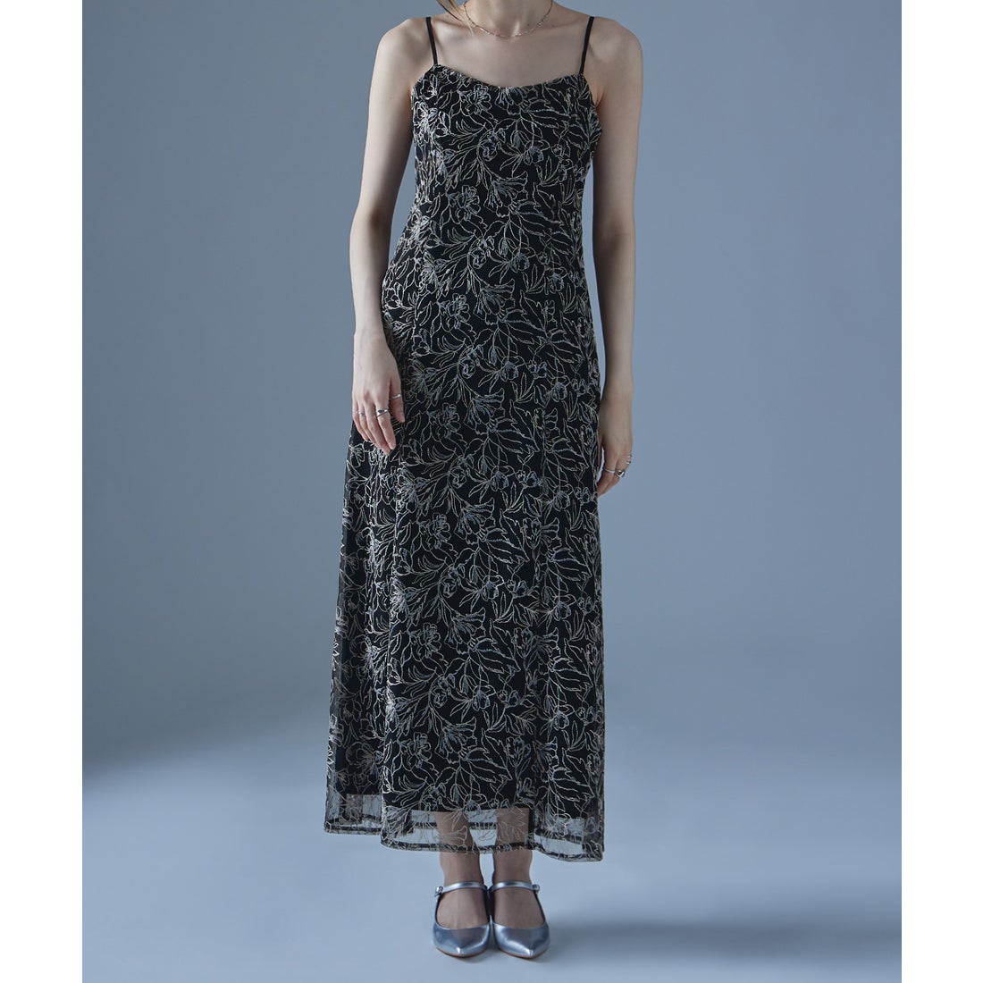 エトル etoll. 刺繍レースレイヤードドレス （ブラック