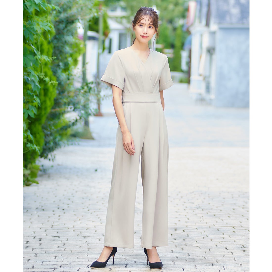 フロリア Flolia カシュクールワイドシルエットオールインワン