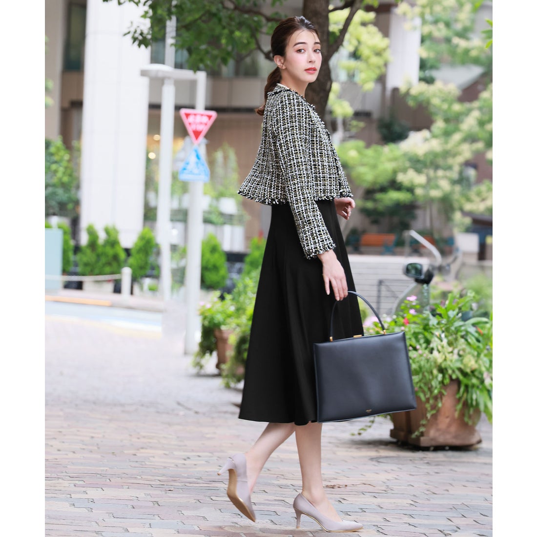 フロリア Flolia ツイードノーカラージャケット フレアワンピース