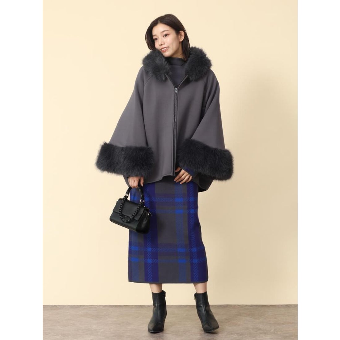 フェンネル FENNEL ファーポンチョアウター （ブラック