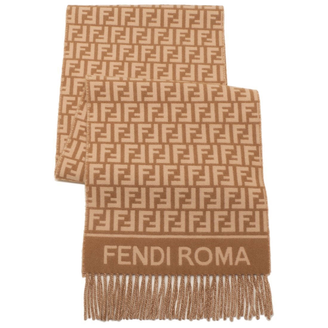 フェンディ FENDI マフラー フリンジ FFロゴ ベージュ レディース
