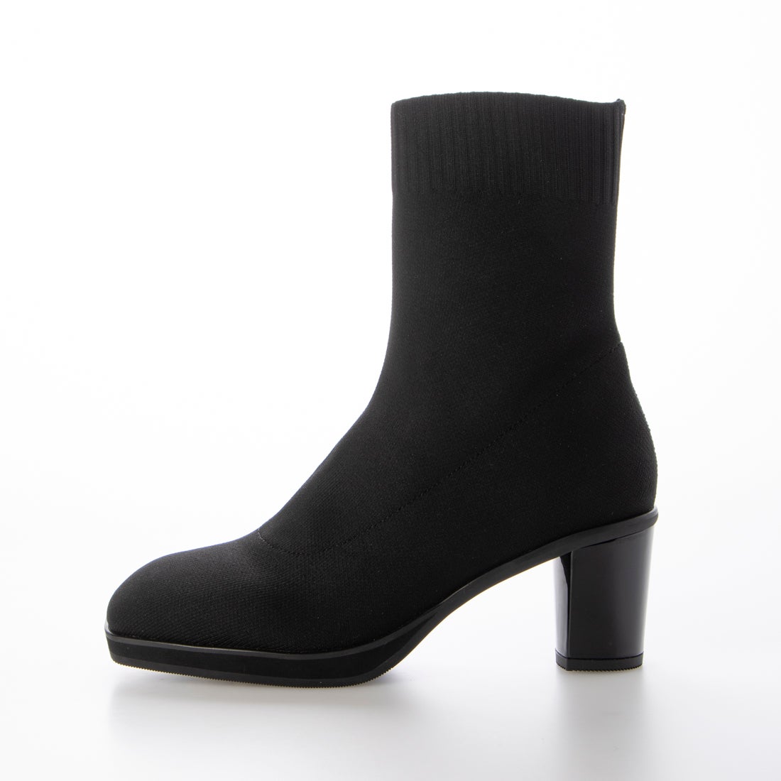 撥水ニットフレックスヒールスクエアトゥブーツ （ブラック） -fitfit