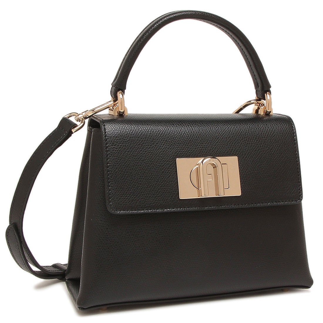 FURLA ブラックレザー ハンドバッグ