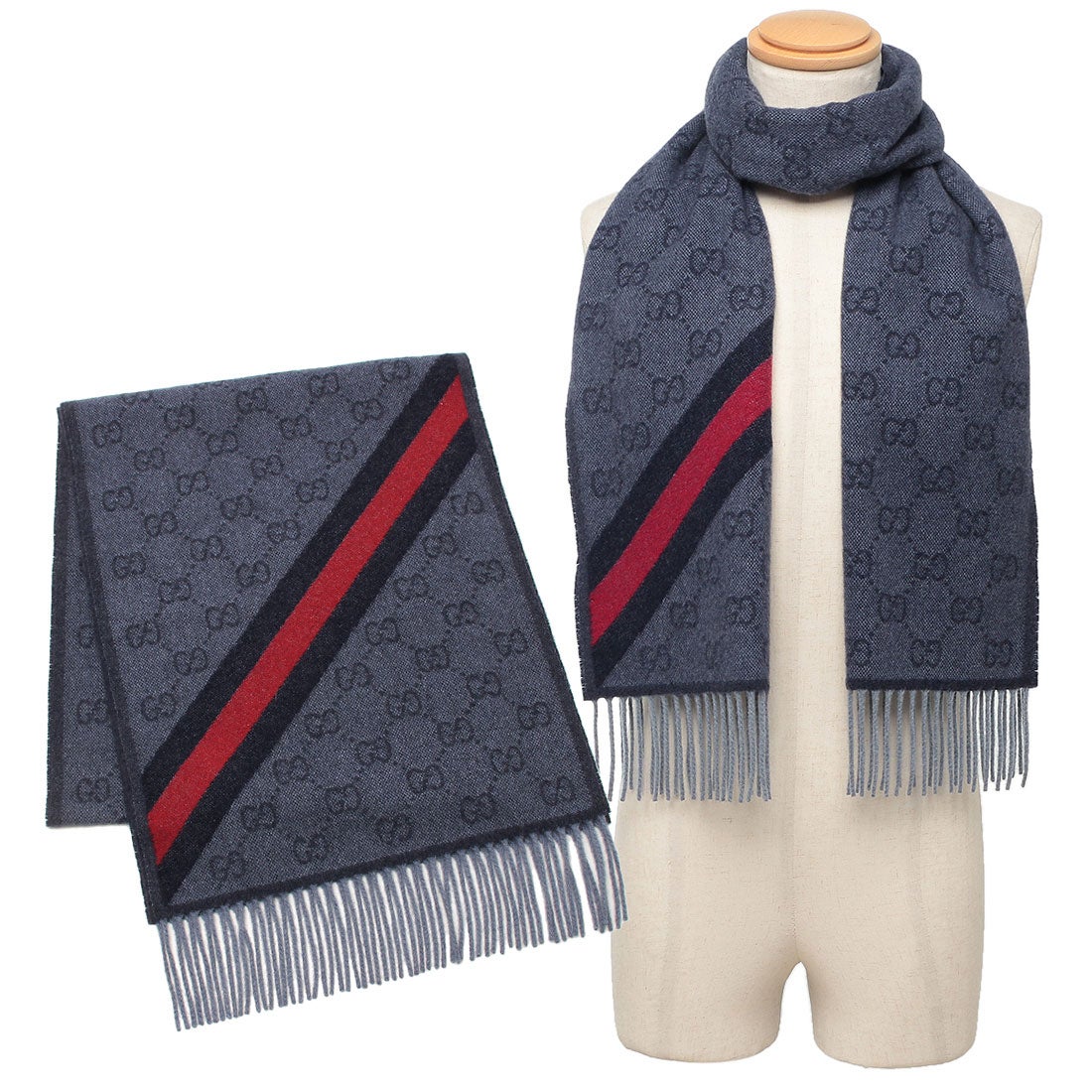 グッチ GUCCI スカーフ バンダナ ストール ネイビー メンズ レディース