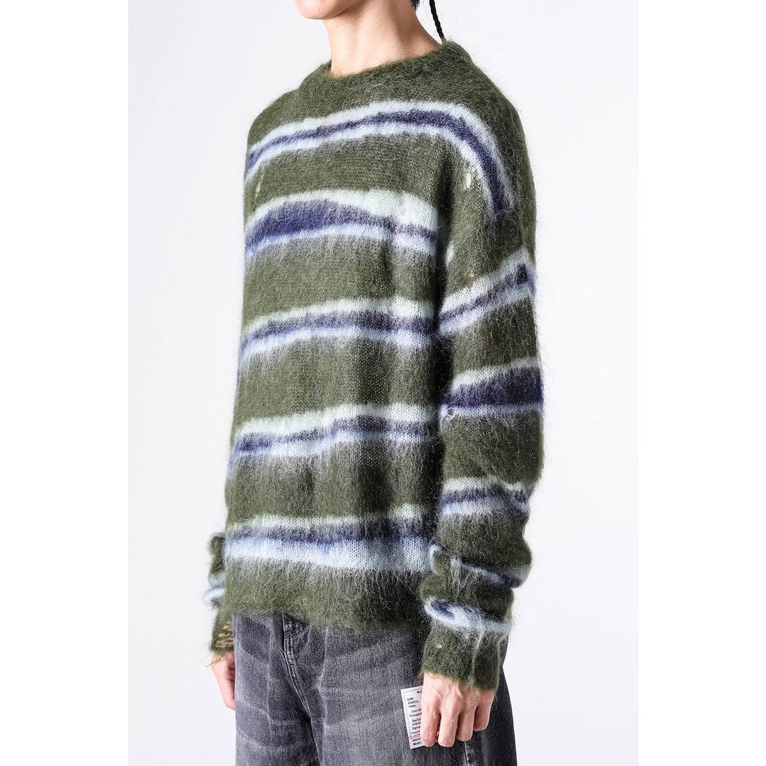 カミヤ KAMIYA Distressed Border Mohair Sweater （Khaki