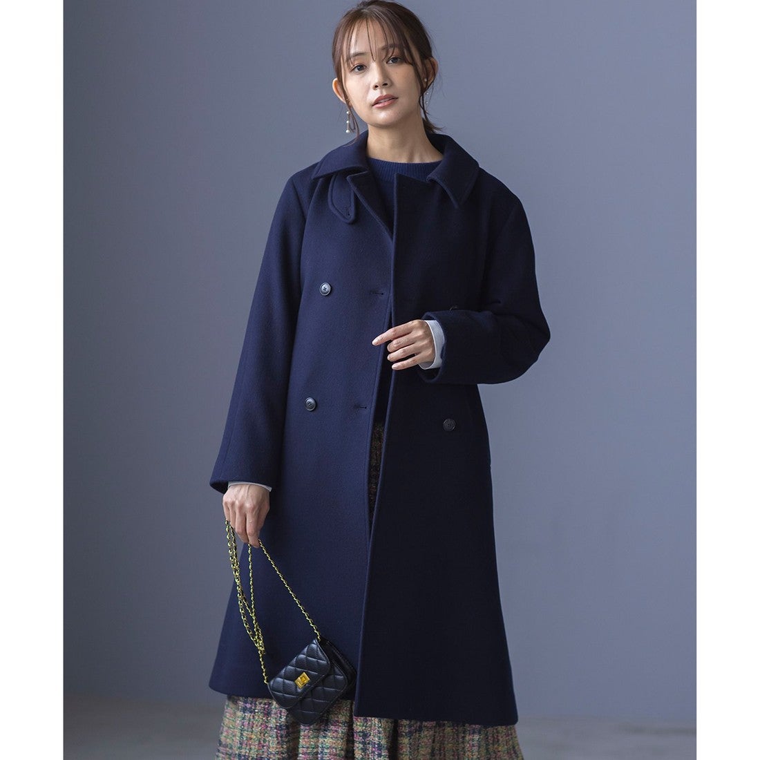 組曲 L ライトビーバー トレンチライク ロングコート （ネイビー系