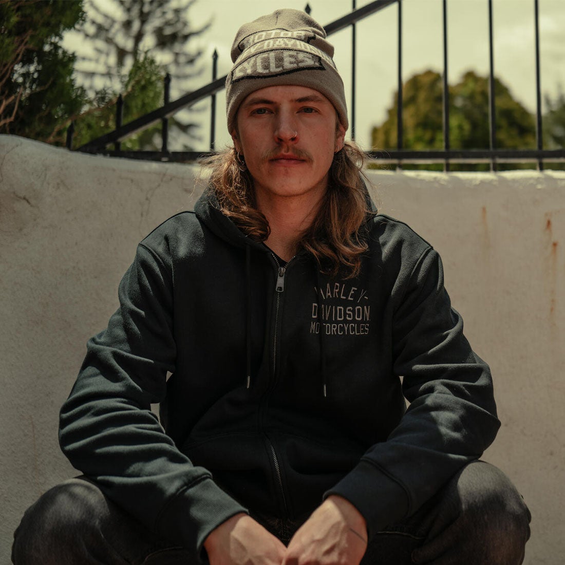 チェック柄裏地ジップパーカー （ハーレーブラック） -ハーレー