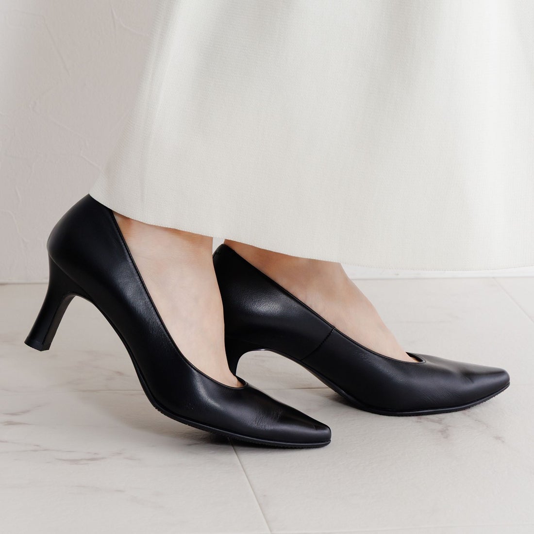撥水レザー/冠婚葬祭や就活に】ヒミコ 卑弥呼 7cmヒールブラック