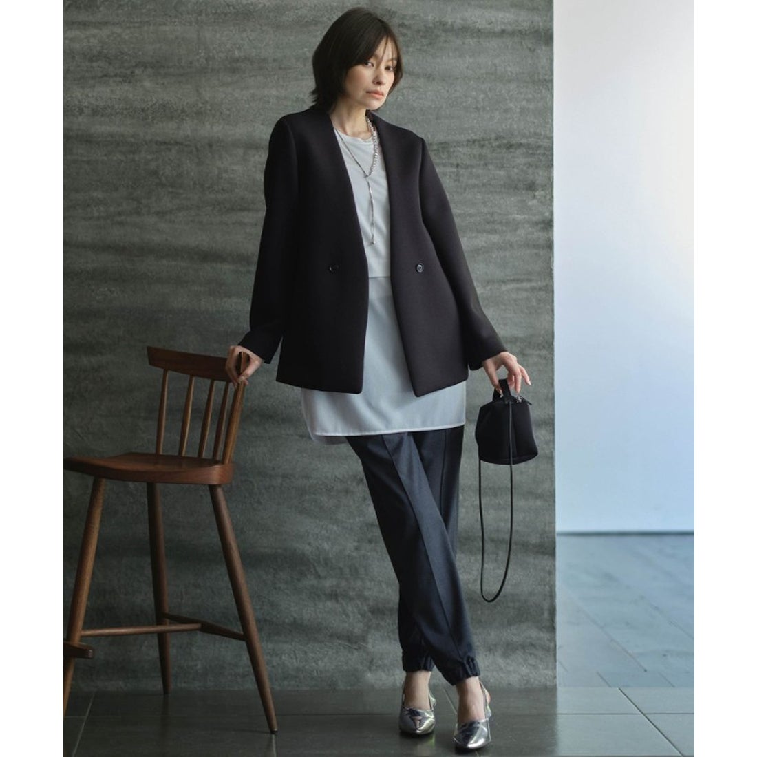 アイシービー ICB 【洗える】コンパクトWフェイス ノーカラー