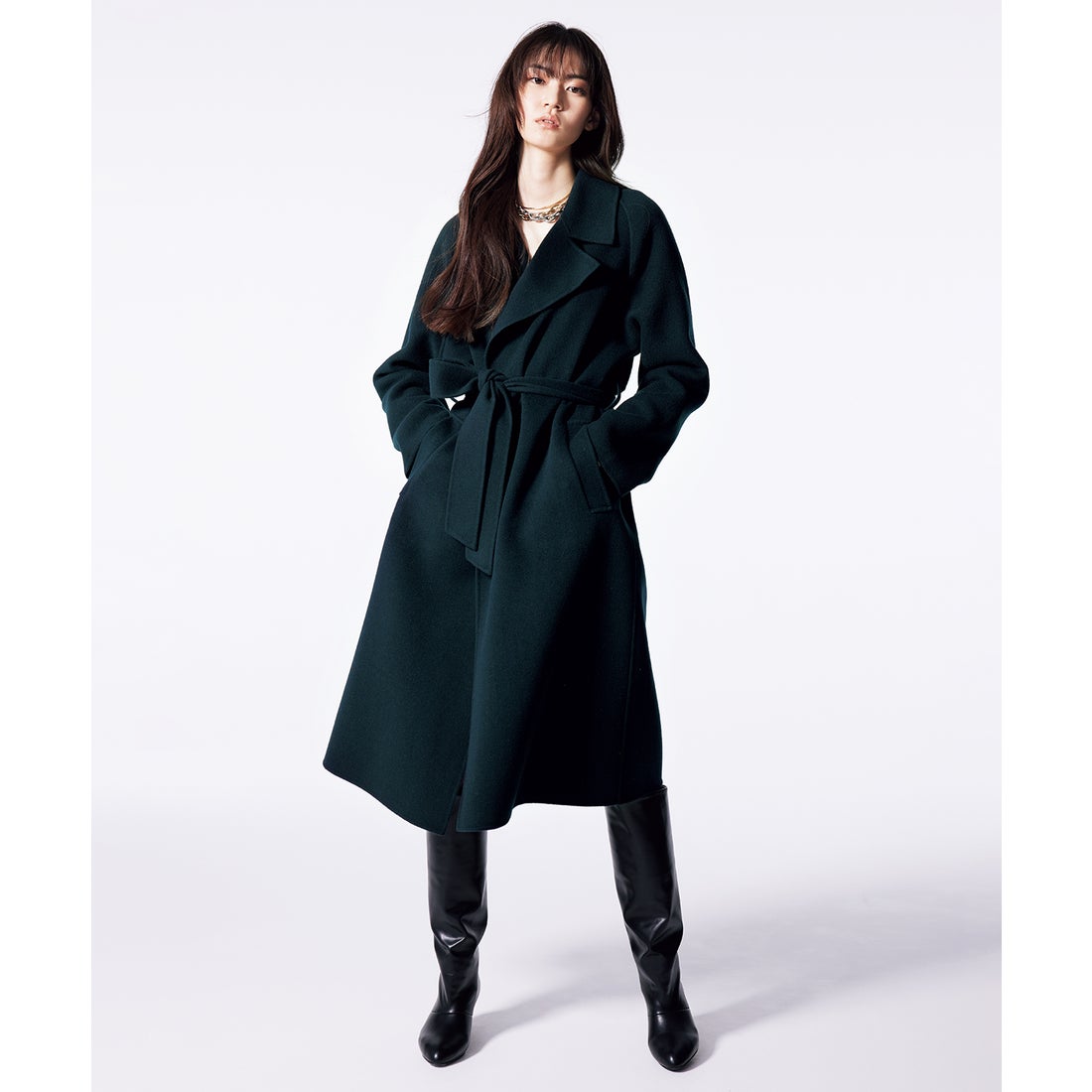 ICB ウールリバー ロングトレンチコート （ブルーグレー系