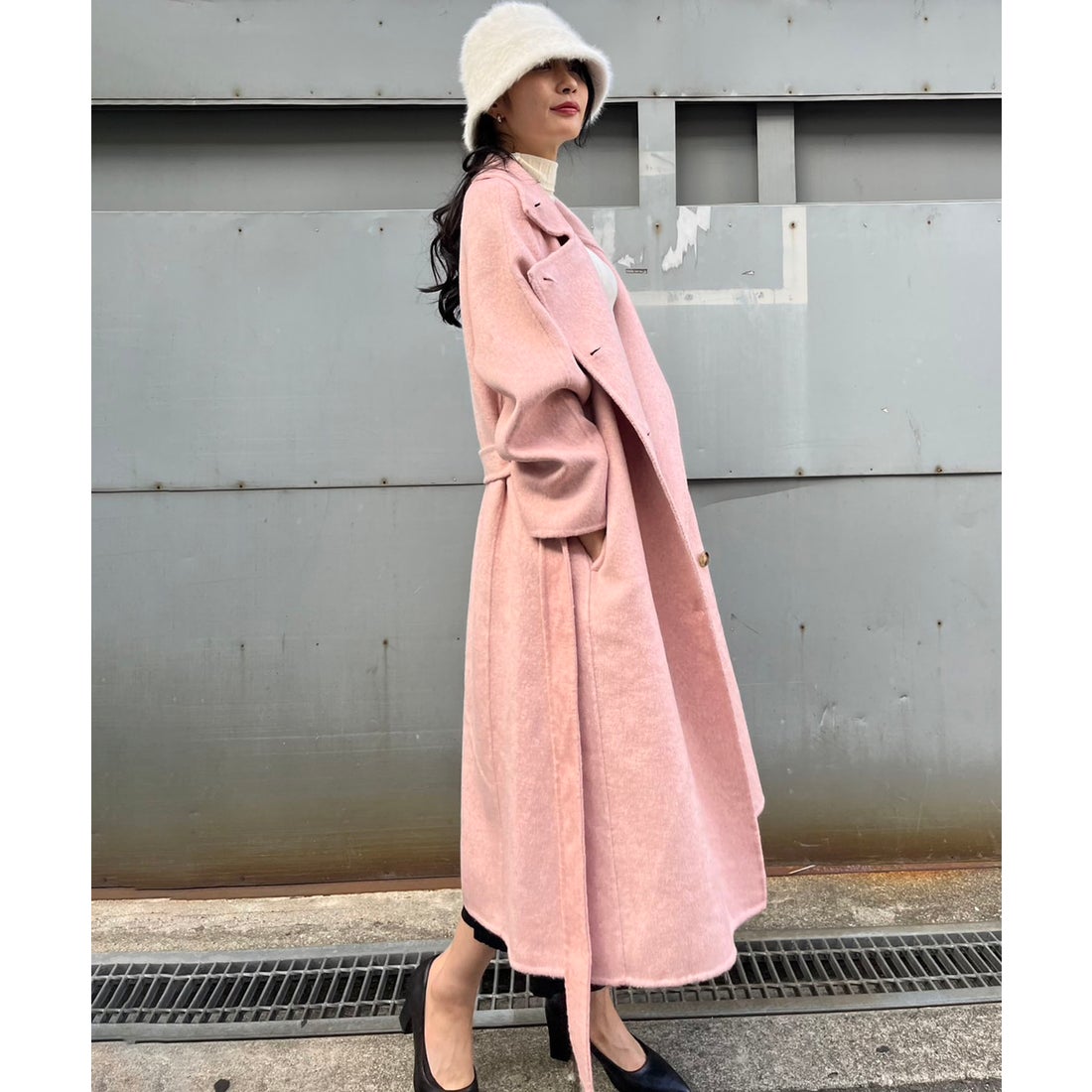 ジュエローブ Jewelobe シャギーウールスタンドカラーコート （ピンク