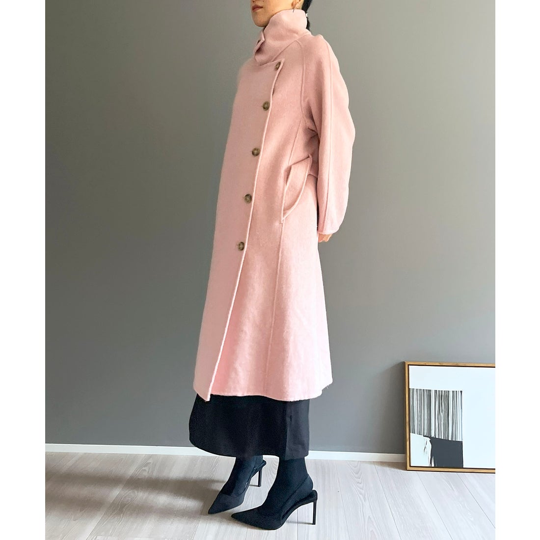 ジュエローブ Jewelobe シャギーウールスタンドカラーコート （ピンク