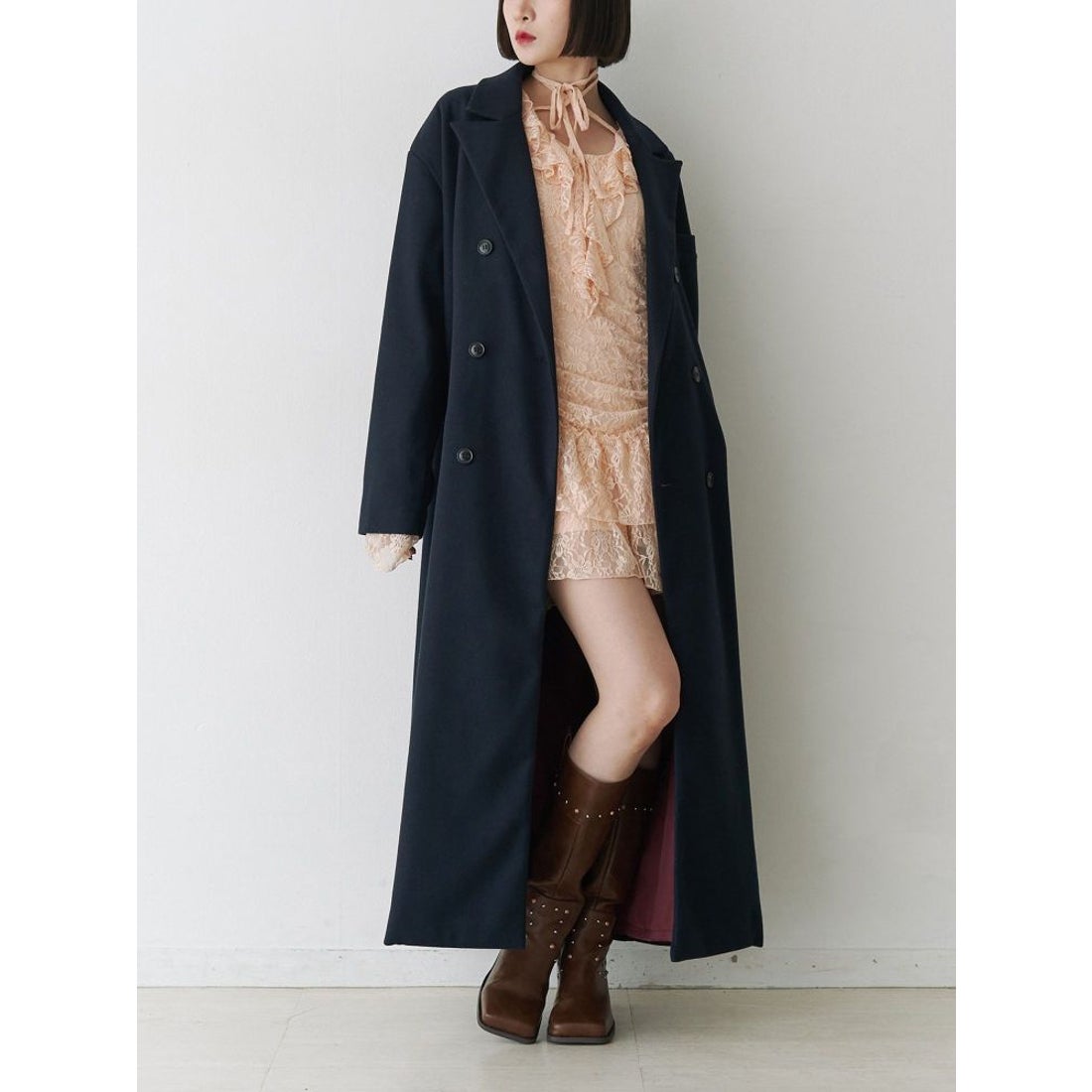 ジュエティ jouetie ダブルブレストロングコート （グレー） -靴