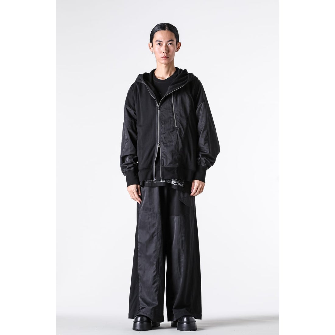 ユリウス JULIUS COTTON SWEAT ZIP Parker （BLACK） -FASCINATE
