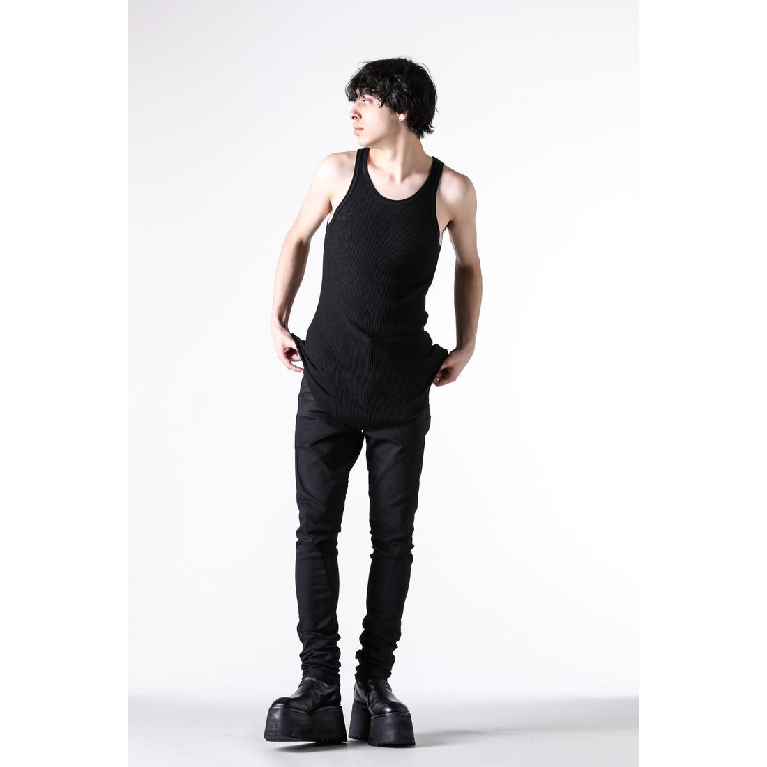ユリウス JULIUS COTTON/SILK RIB TANKTOP （BLACK） -FASCINATE