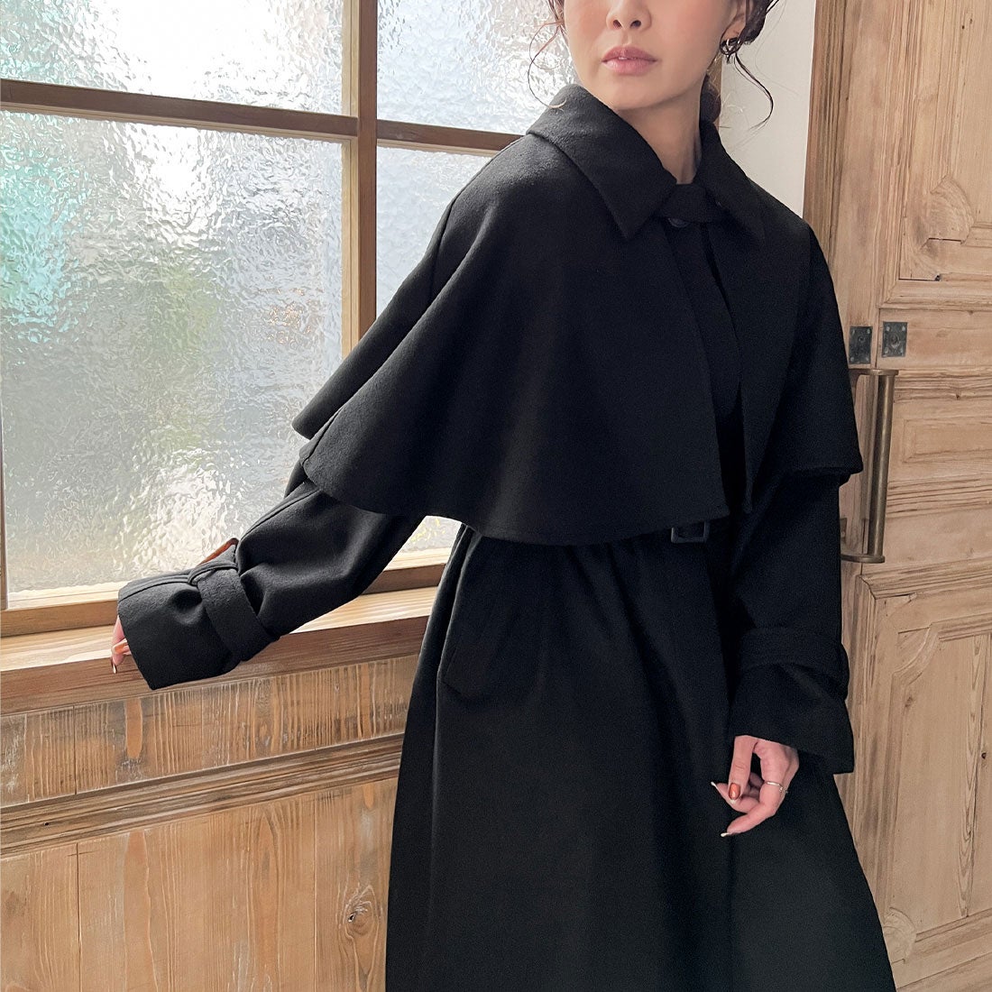 ジュノア JUNOAH 2wayステンカラーケープコート （ブラック