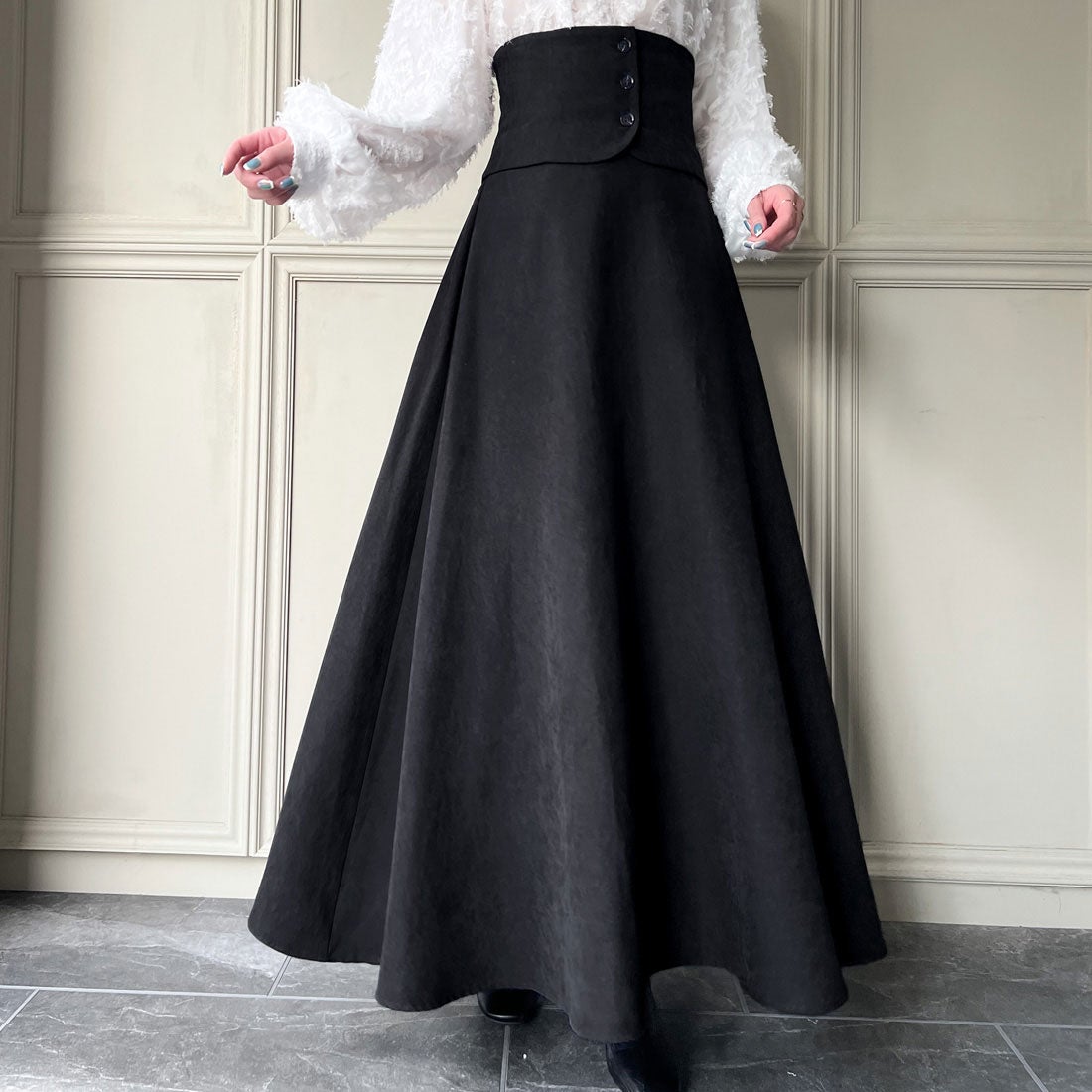 ジュノア JUNOAH ハイウエストコルセットフレアスカート （ブラック