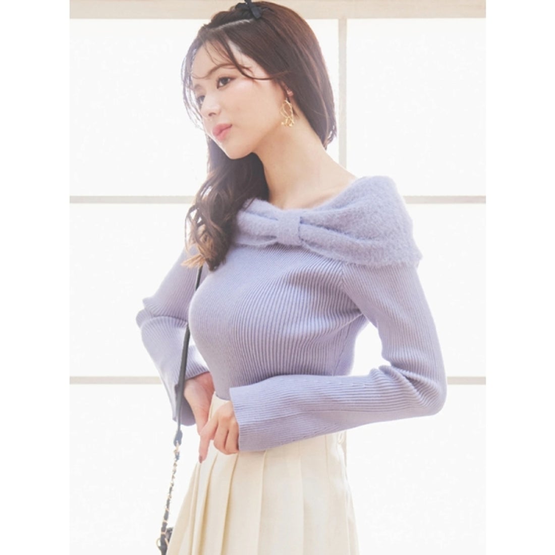 ルディックパーク Ludic Park オフショルリボンニットトップス （赤