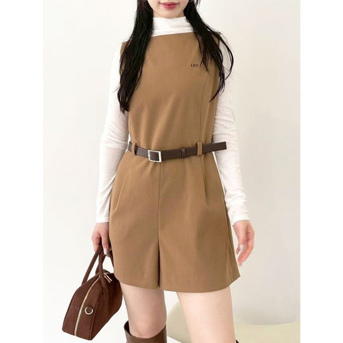 リリーブラウン LILY BROWN ベルト付きミニロンパース （CHECK