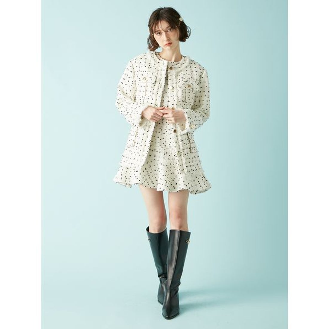 リリーブラウン LILY BROWN ノーカラーツイードジャケツト （BLK