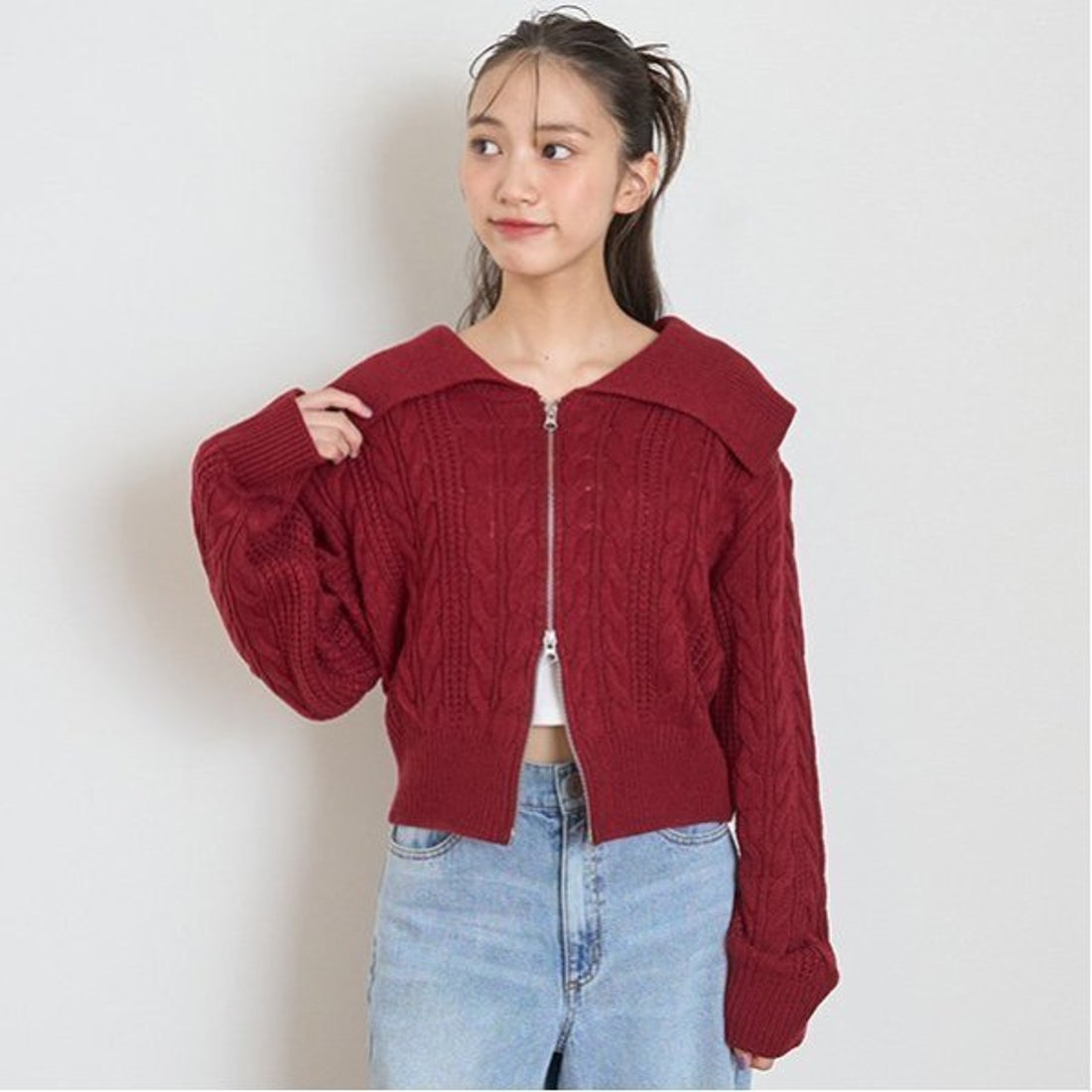 ラブトキシック Lovetoxic 【洗える】ケーブルニットZIPカーデ