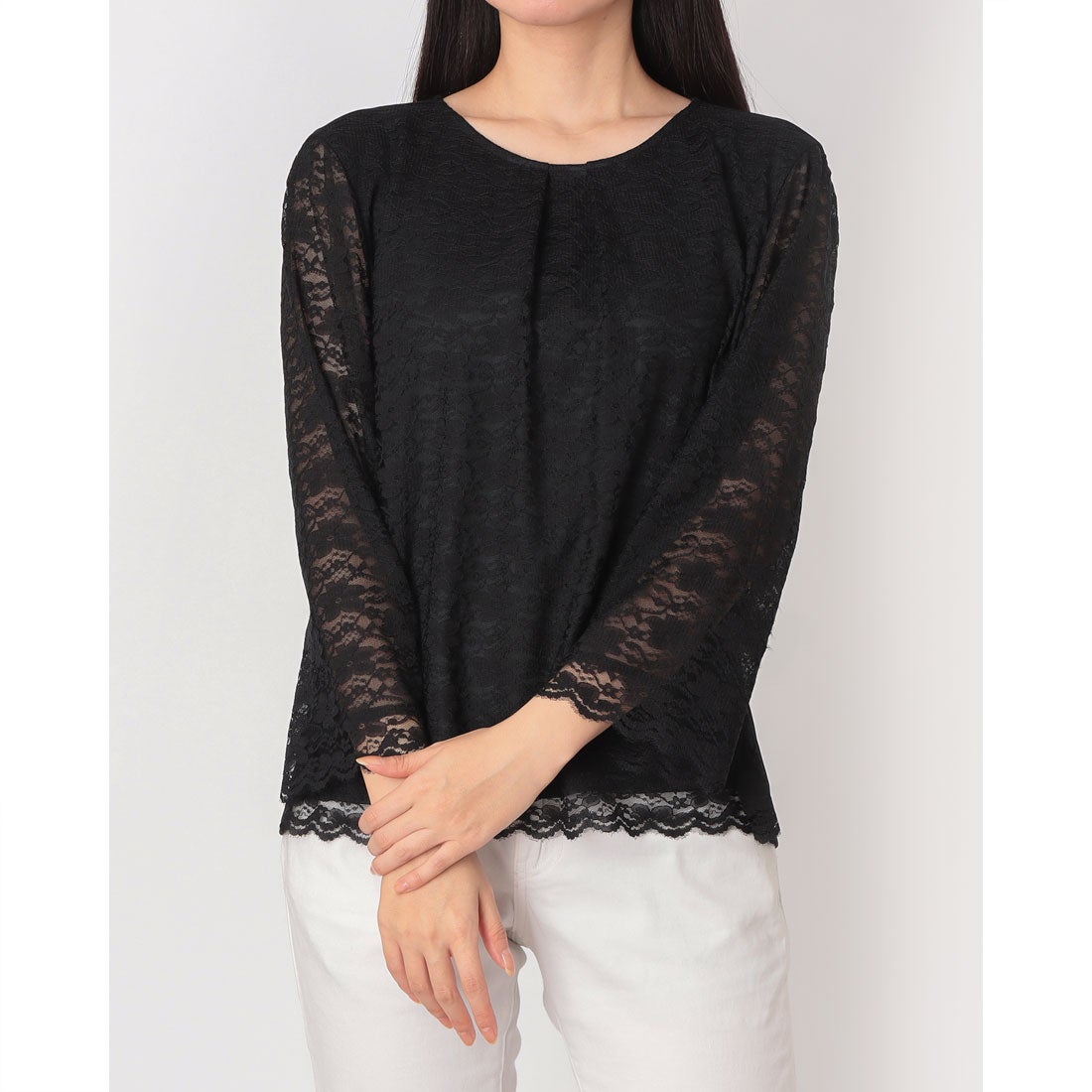 レリアン Leilian シアーレースブラウス （ブラック） -ファッション