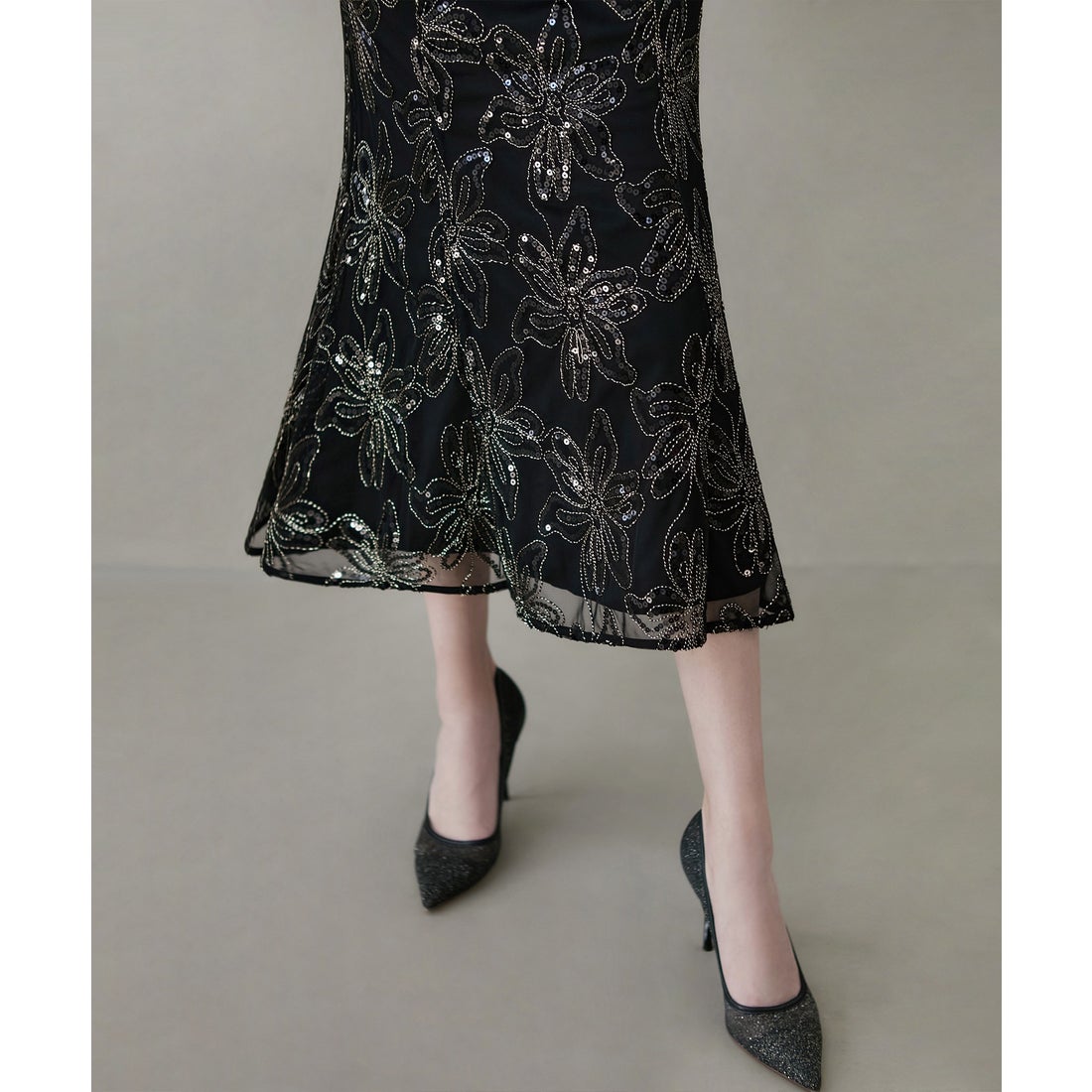 レジャ Leja スパンコールフラワーリボンチュールワンピースドレス