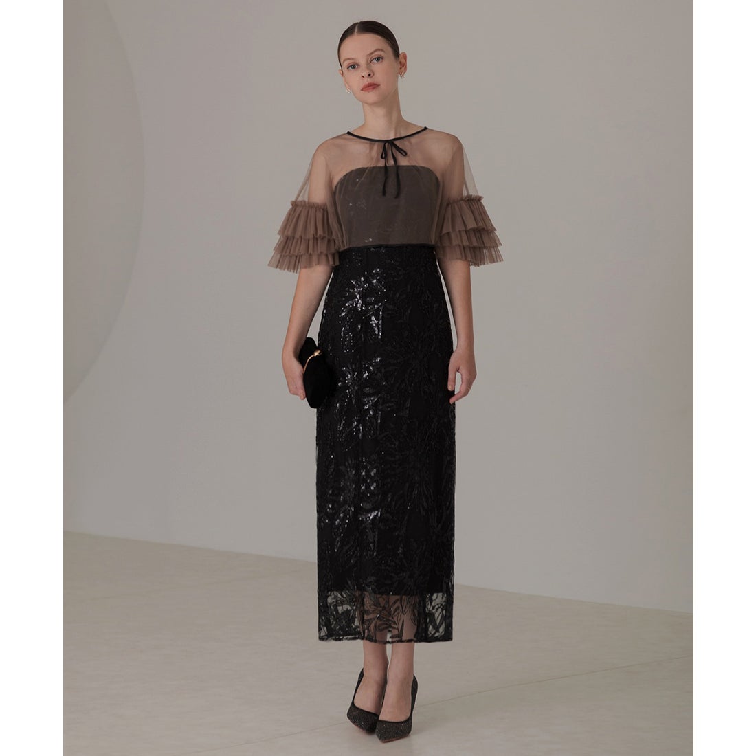 レジャ Leja チュールフリルリボンボレロスパンコール花柄刺繍ベア